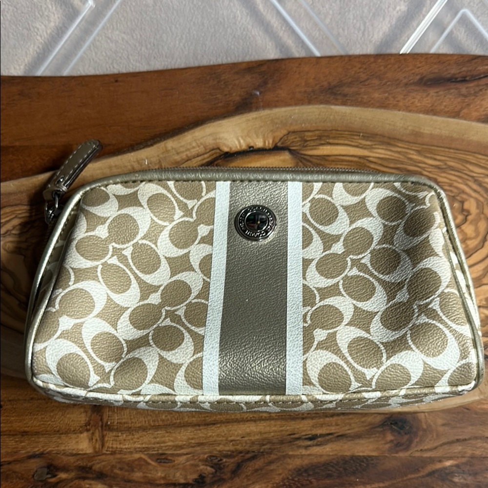 Coach Tan and Cream Signature Clutch